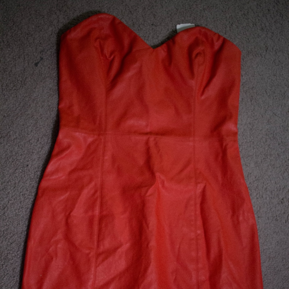 Red Strapless Leather Dress